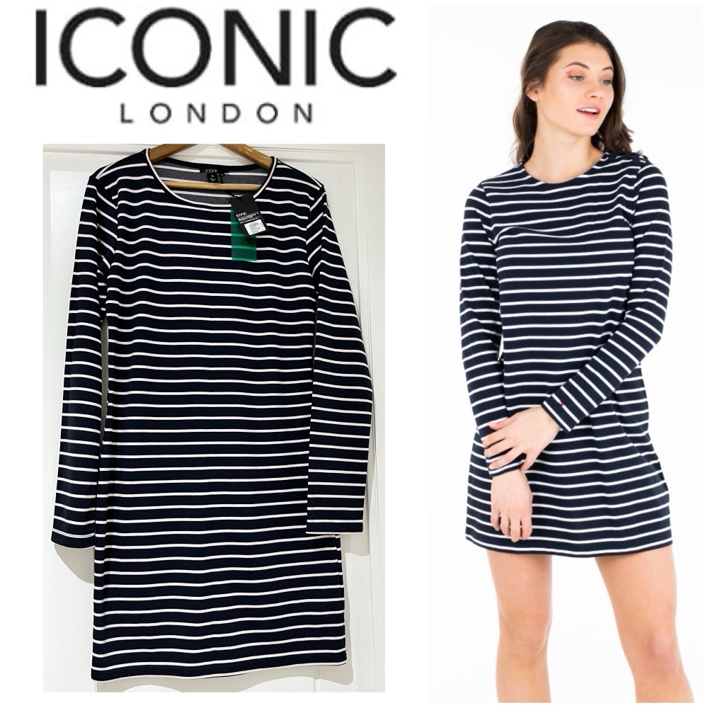 Jolie robe rayé tissu autome/hiver avec étiquette L/M