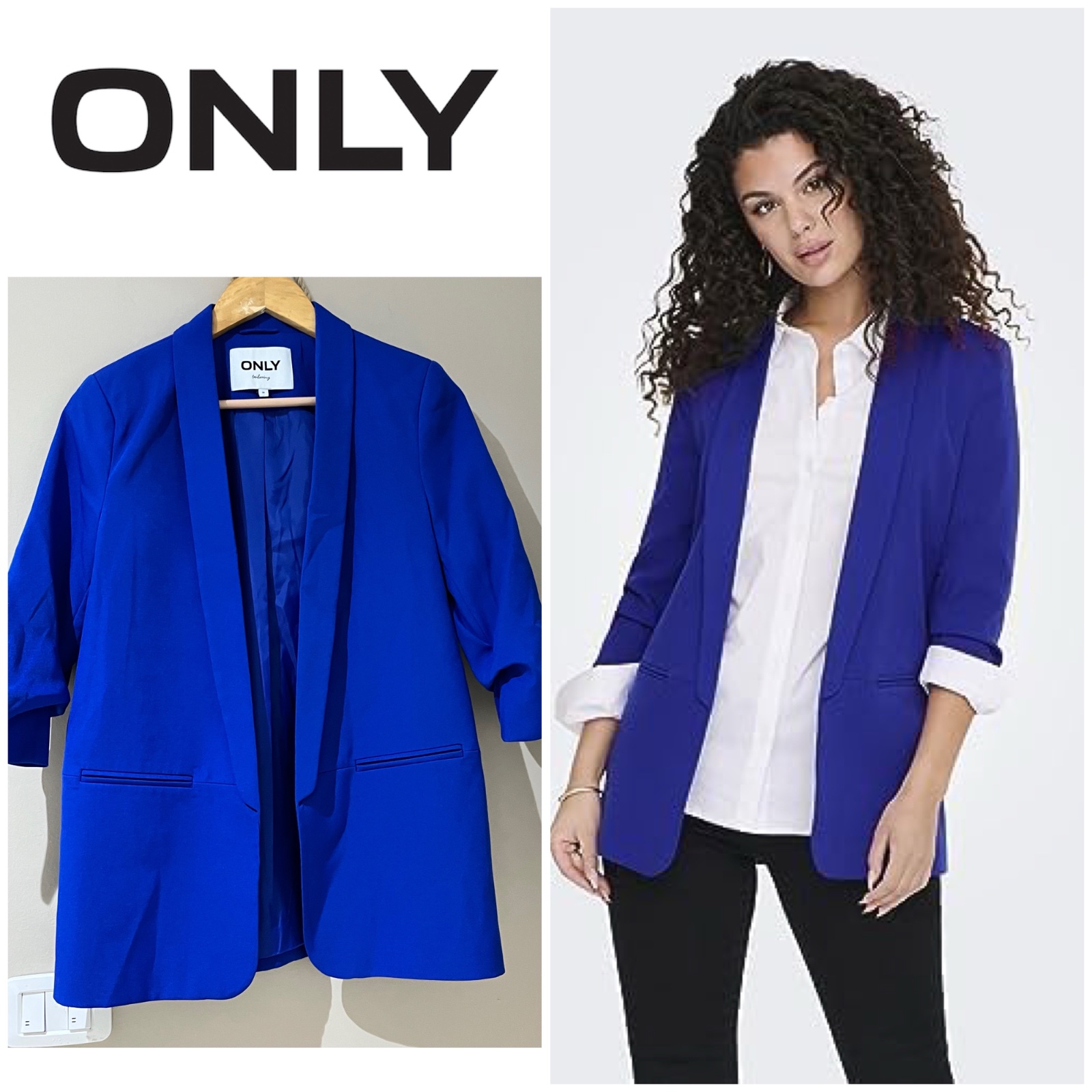 Blazer décontracté de la marque Only avec manches 3/4, revers en couche et deux poches à l'avant à l'extérieur – sans fermeture.💙💙💙