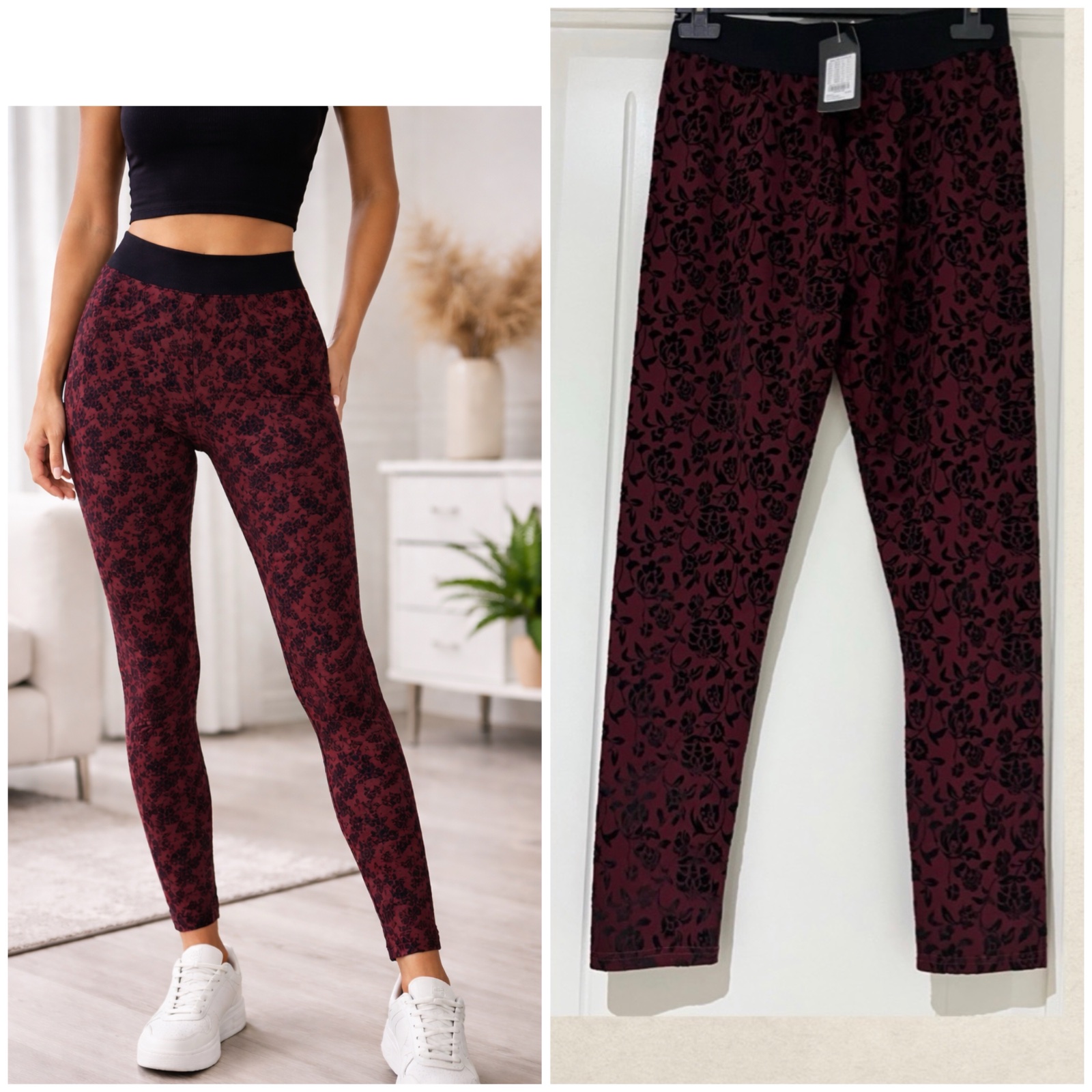 Legging avec étiquette imprimé en velour🌺