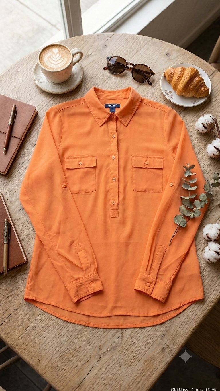 Chemisier Femme Old Navy – Tissage Géorgette Fluide et Manches à Pattes de Relevage – Taille S-M
