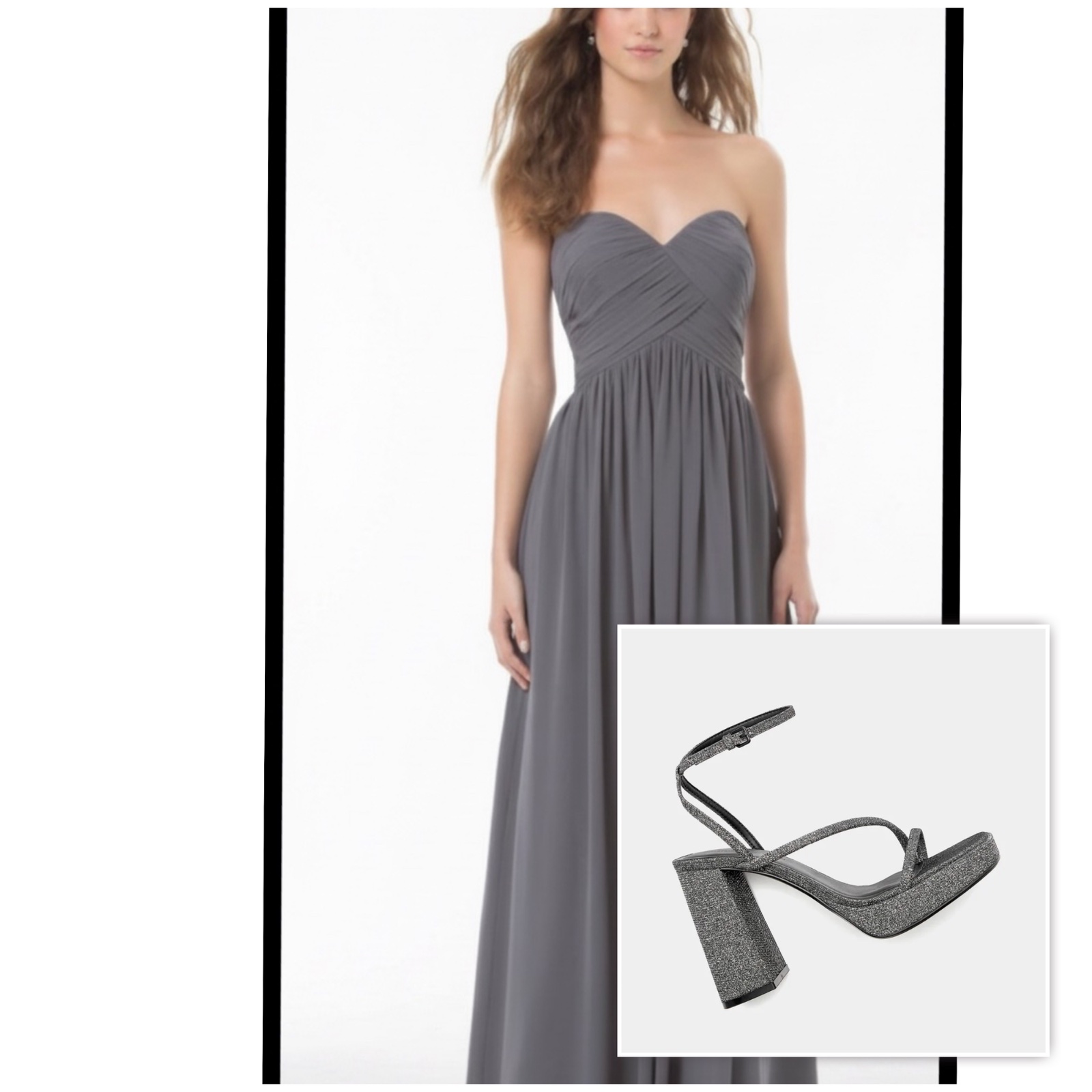 Lot robe longue grise + ce magnifique sendale argente 
