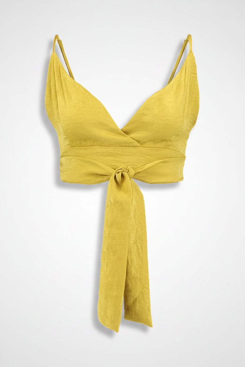 Crop top jaune moutarde en satin
