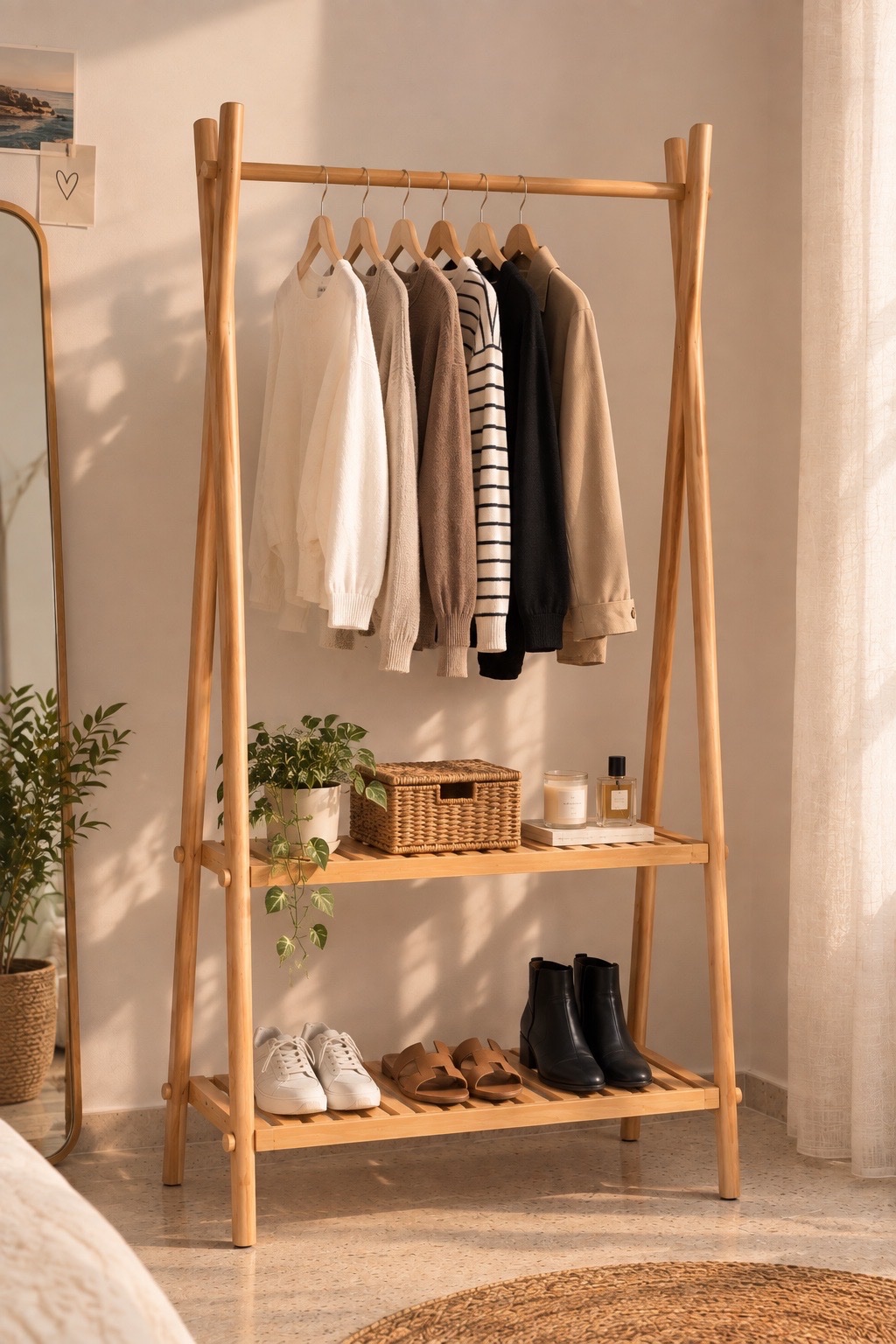 Portant à vêtements en bois naturel 