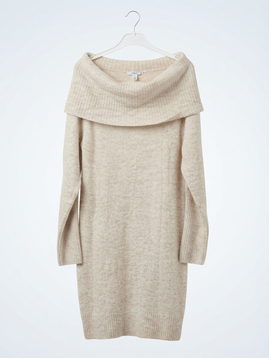 Robe beige clair col bateau mi longue 