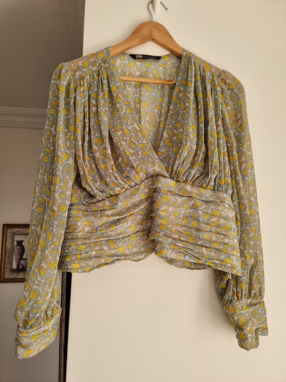 Joli Haut Drapé Zara Imprimé Vintage - Manches Longues & Décolleté V 🌹