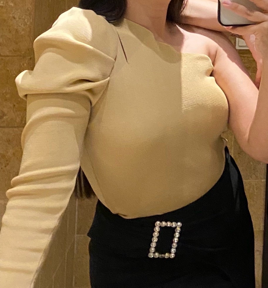 Pull manche boufante beige
