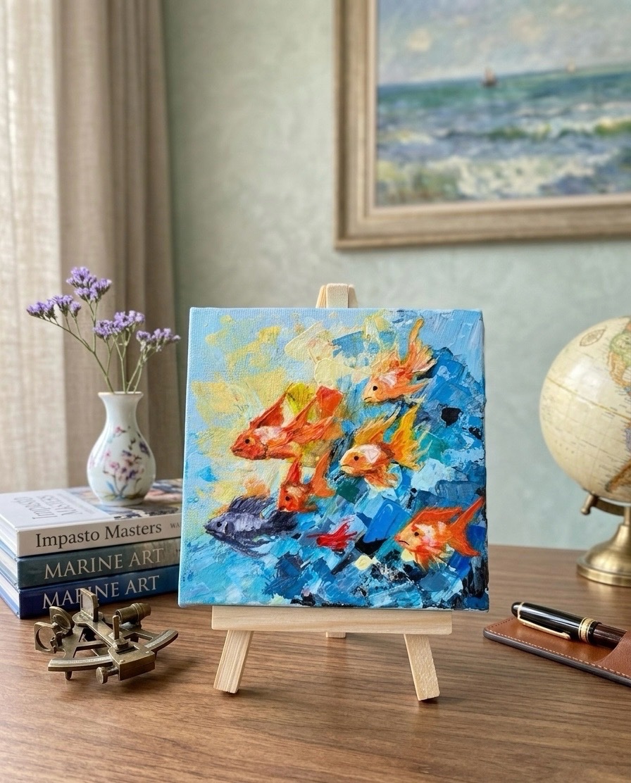 Mini tableau en acrylique- Poissons rouges