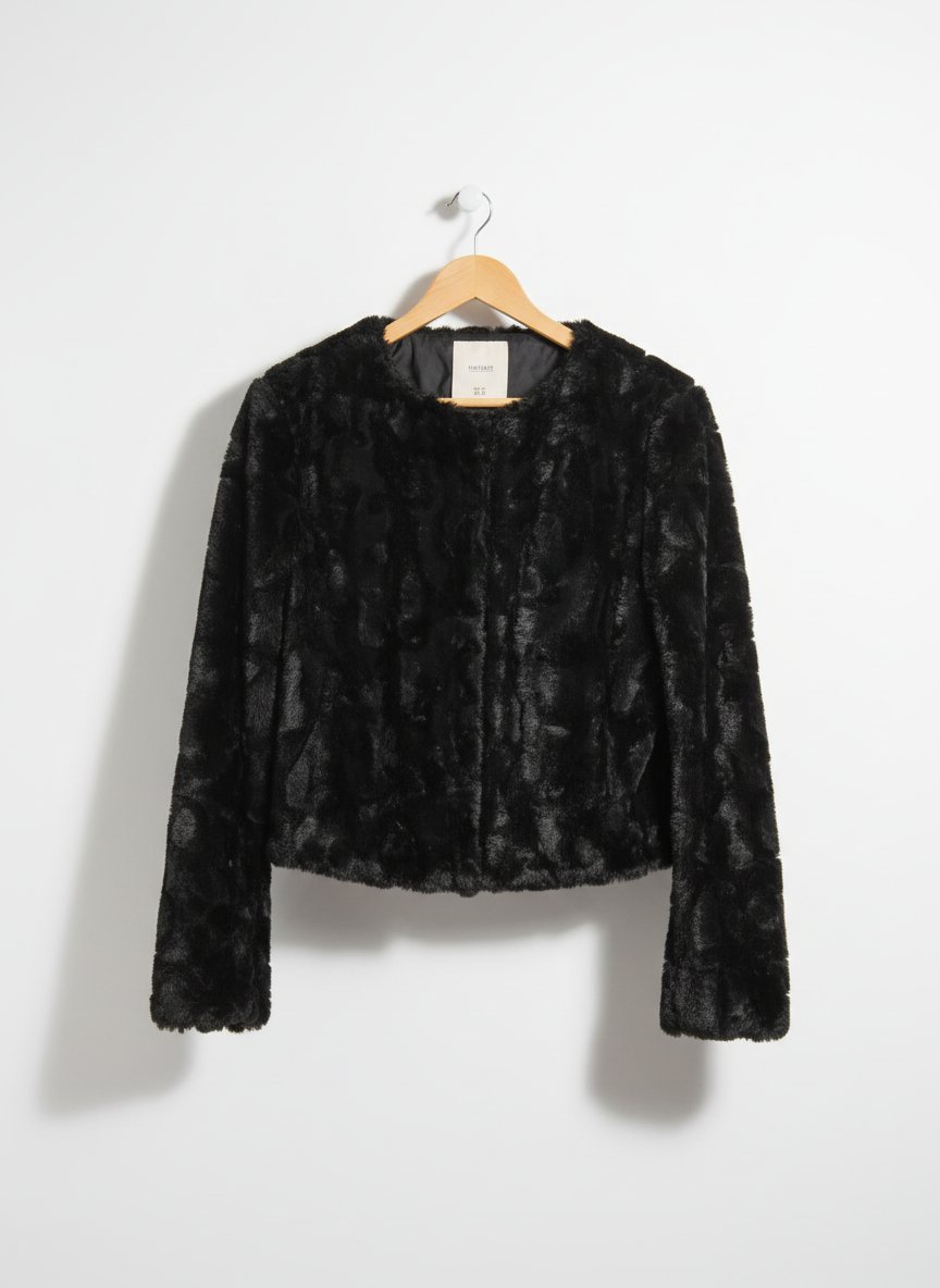 Veste Courte Fausse Fourrure Noire Pull&Bear 