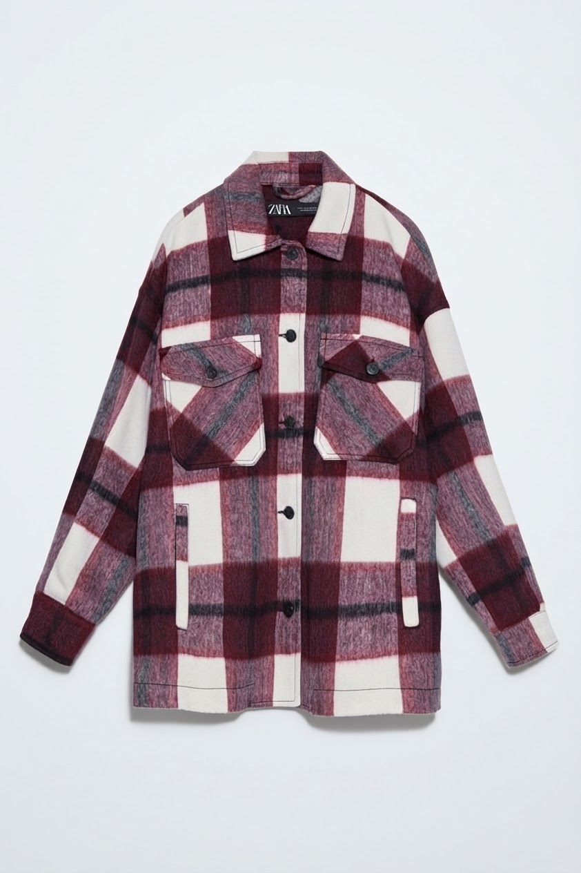 Surchemise àcareaux Motif à carreaux, col chemise, deux poches plaquées