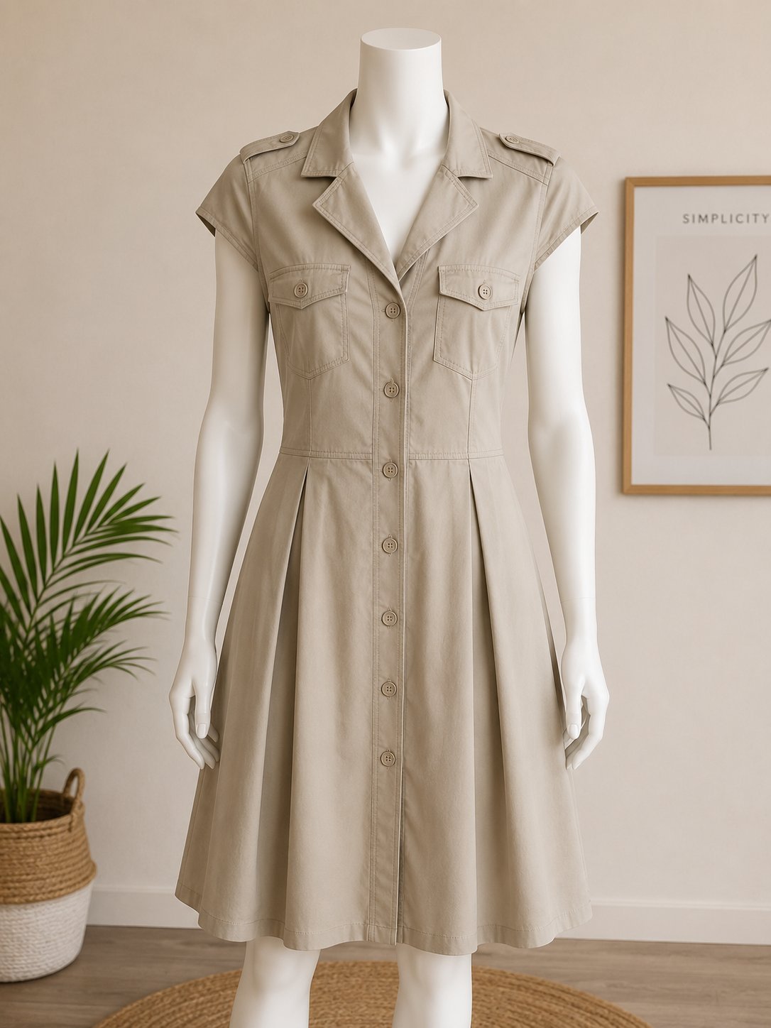  Robe beige à manches courtes