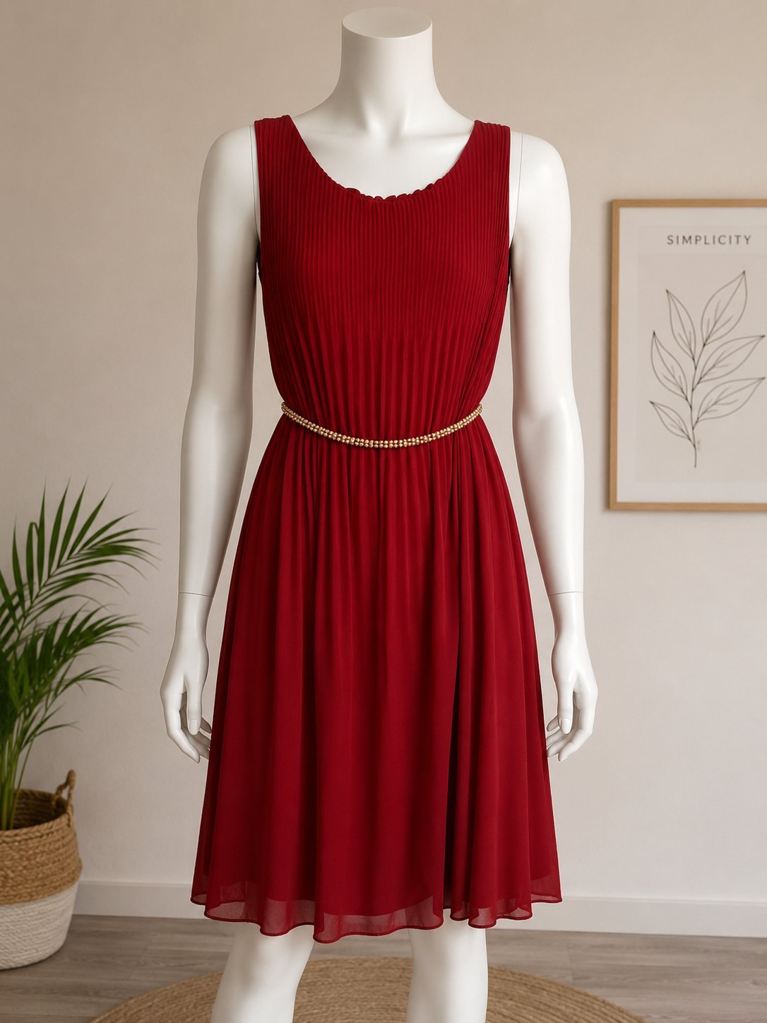 Robe rouge plissée sans manches