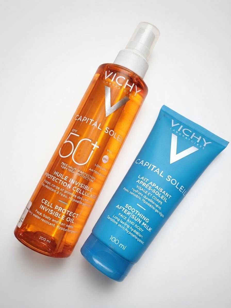 Huile solaire Vichy Capital Soleil SPF50+ pour visage , corps , pointes des cheveux 