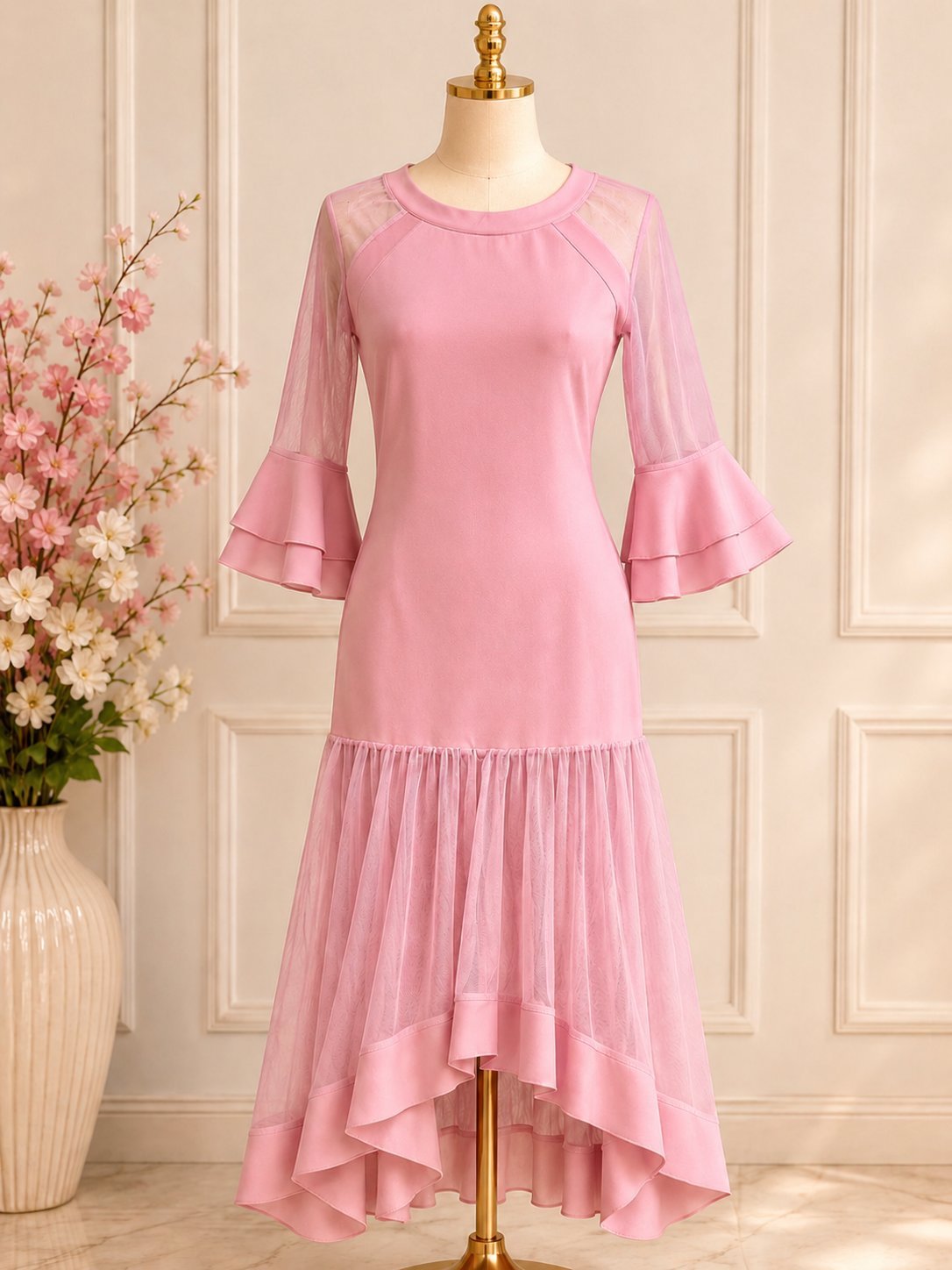 Robe effet satinée rose poudrée importée de l'Italie 