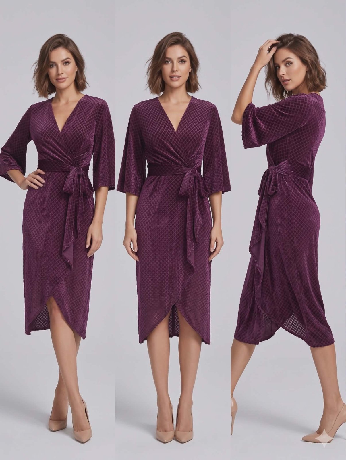 Robe mi-longue en velours géométrique Zara - Rouge bordeaux