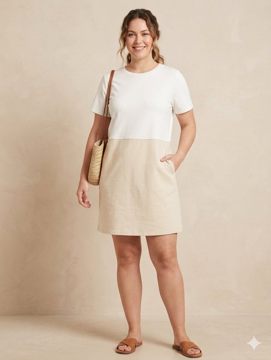 Robe Zara bicolore chic – Blanc & Beige (avec poches !)