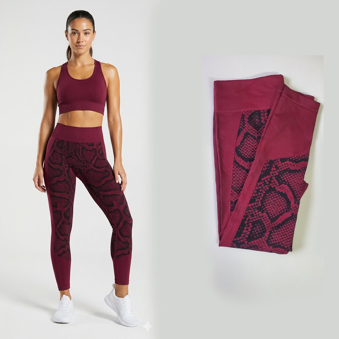 Legging de Sport Premium Bordeaux - Motif Python - Taille XL