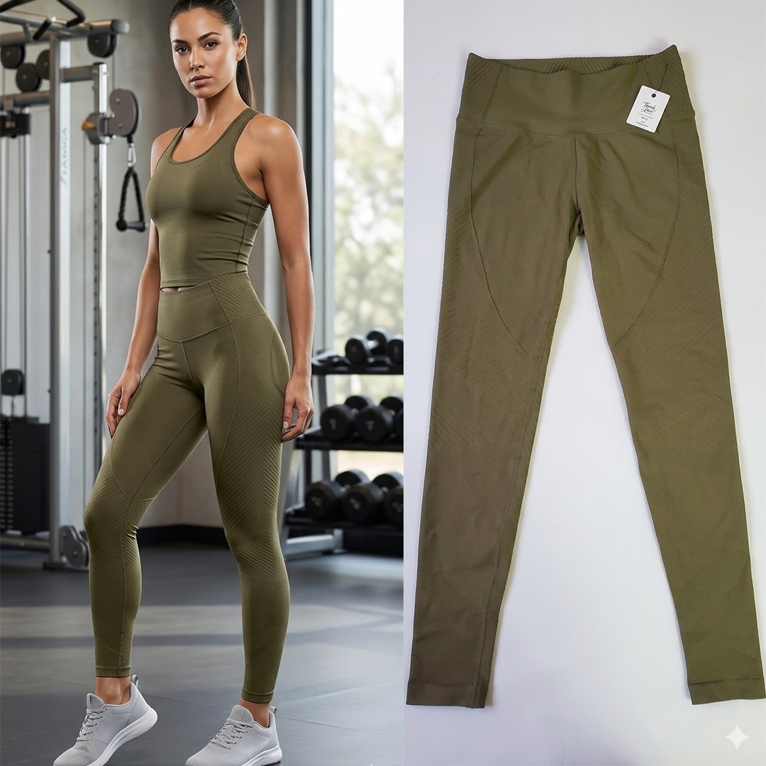 Legging de Sport Appolo Haute Performance – Olive Texturé (Neuf avec etiquette)