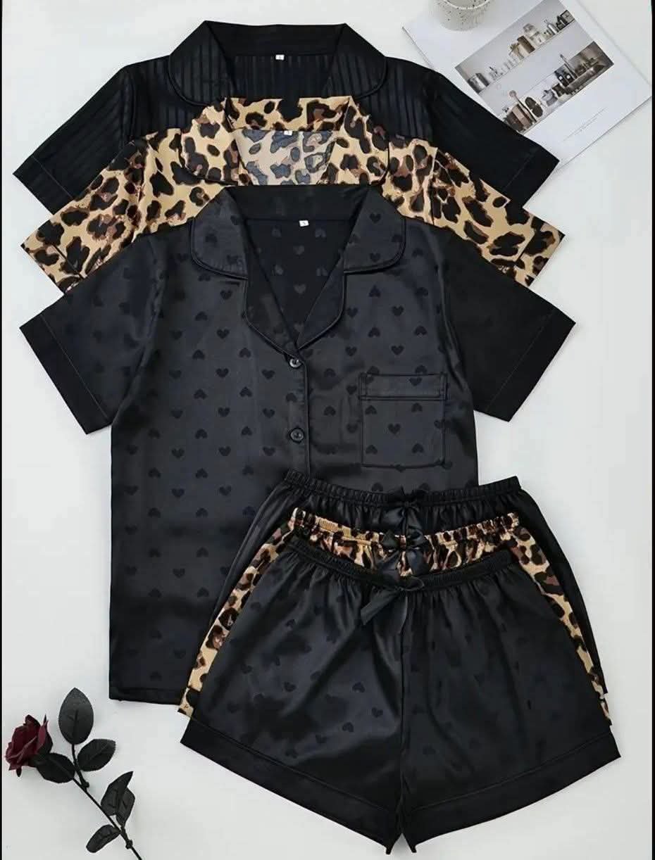 Ensemble Pyjama Satin Femme 3 Pièces : 