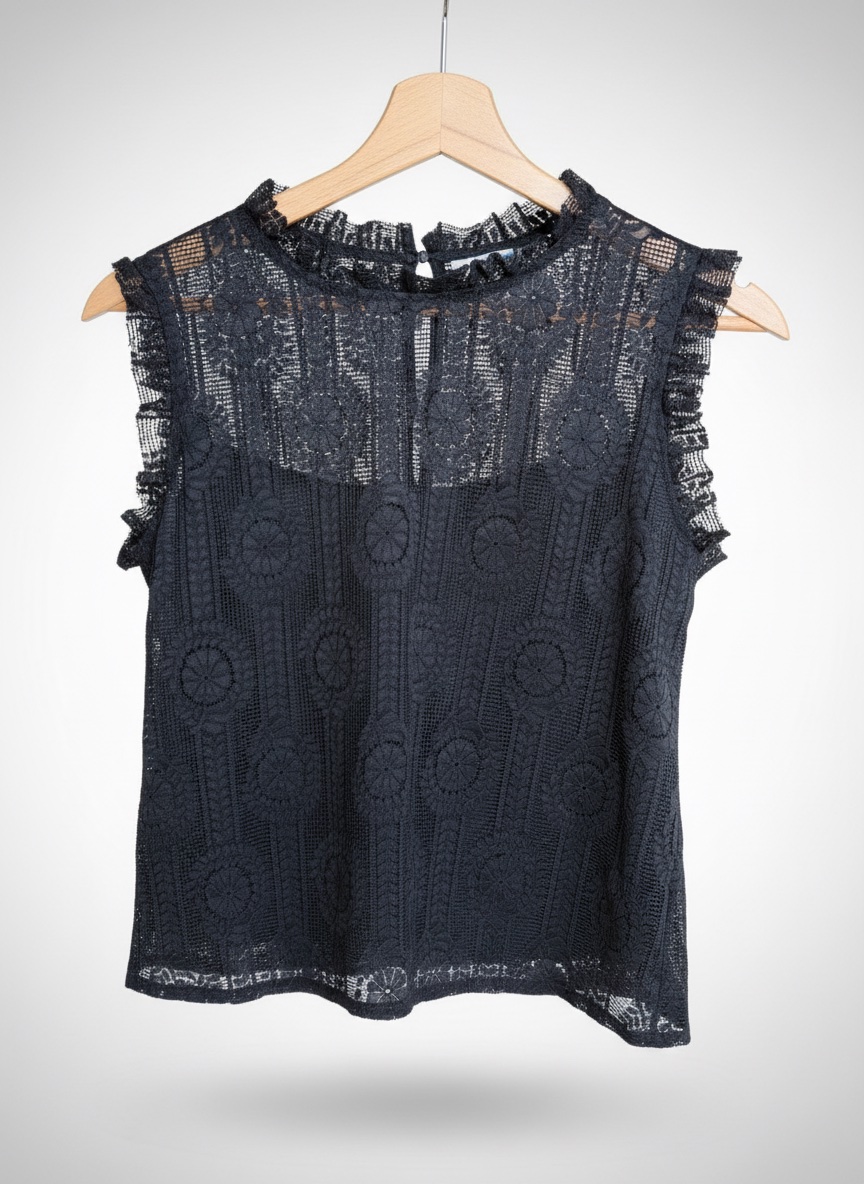 Top Sans Manches en Dentelle Noir