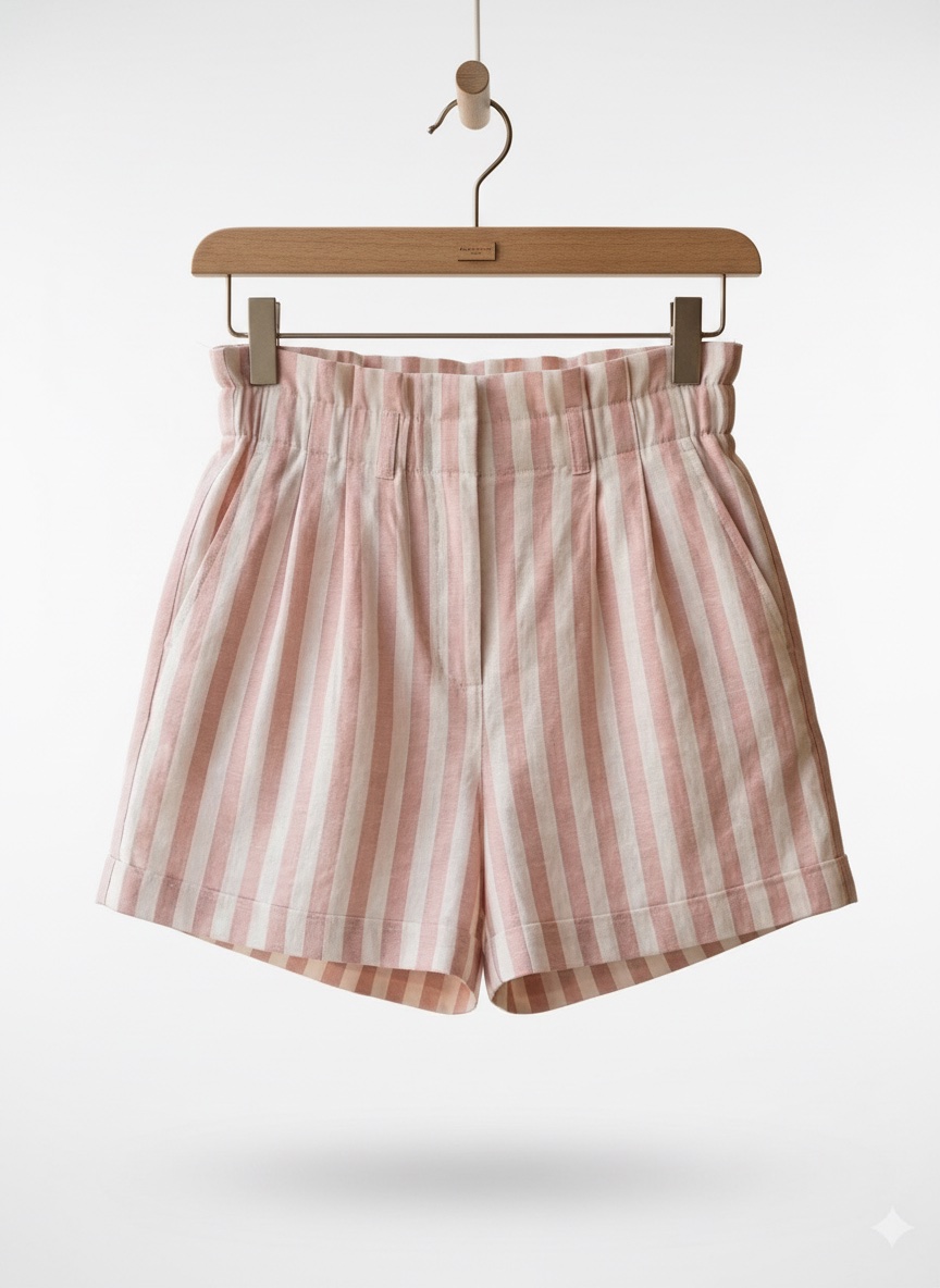 Short Taille Haute à Rayures Rose Poudré & Blanc