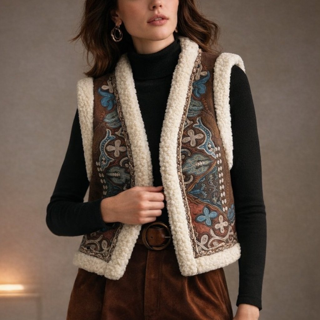 Gilet sans manches style bohème – doublure effet mouton