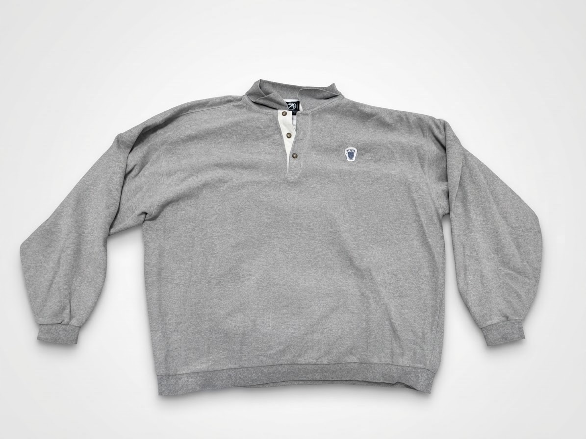 Sweatshirt vintage gris à col polo boutonnée