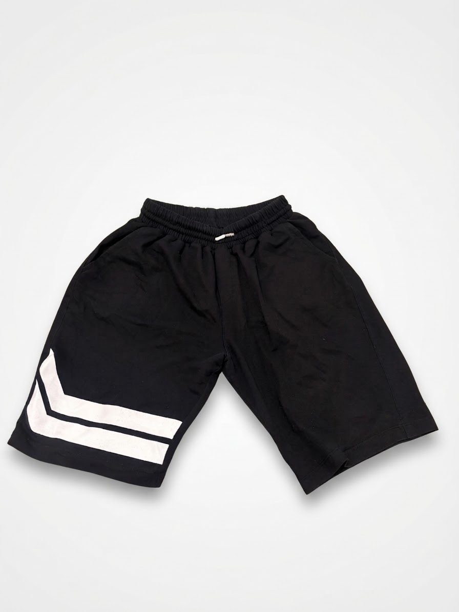 Short de meule de jogging noir à bandes blanches chevron