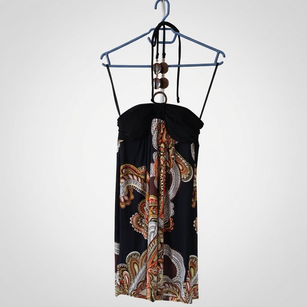 Robe courte d'été à motifs paisley & col bijou – Style boho/chic taille S 