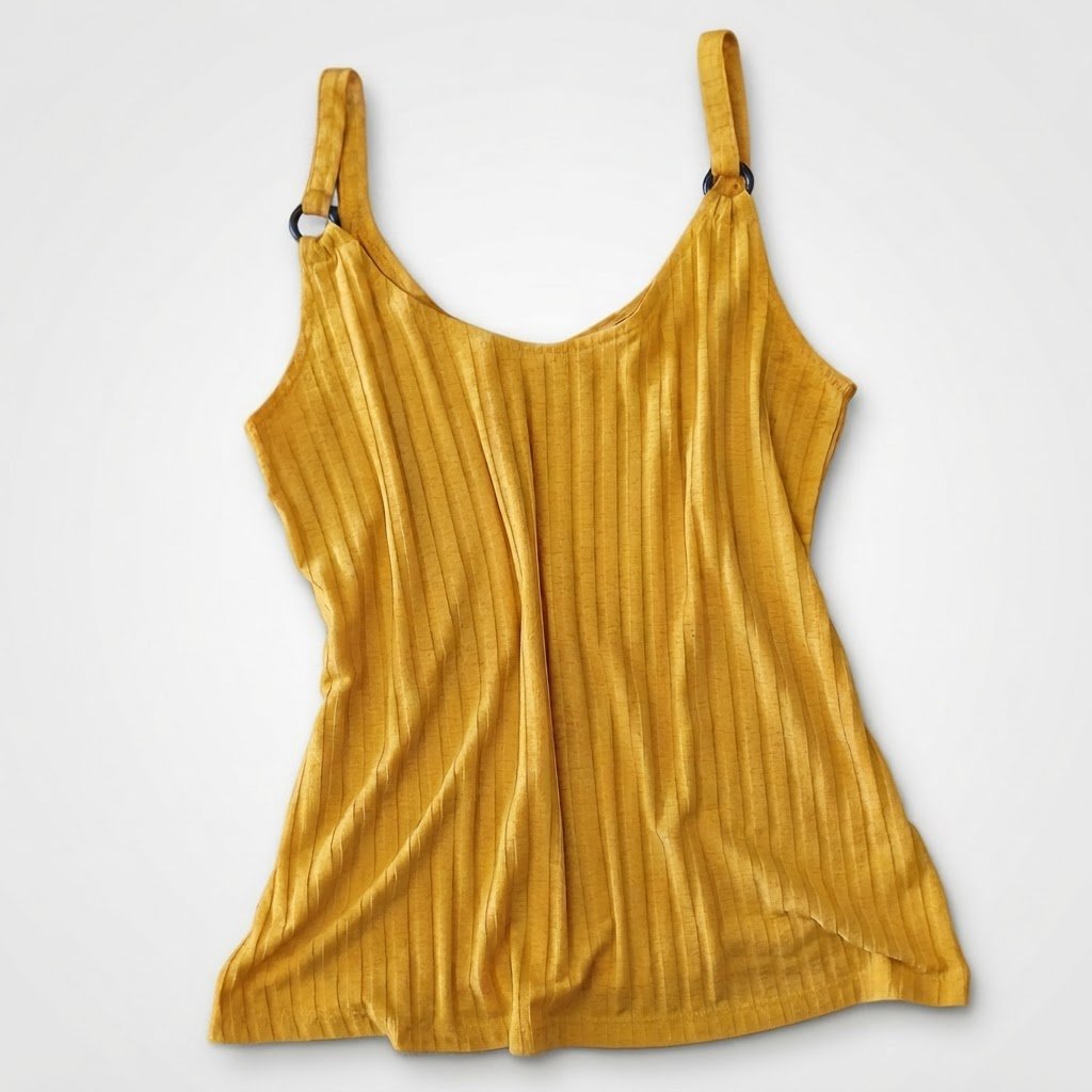 Débardeur Côtelé Jaune Moutarde à Anneaux Taille S