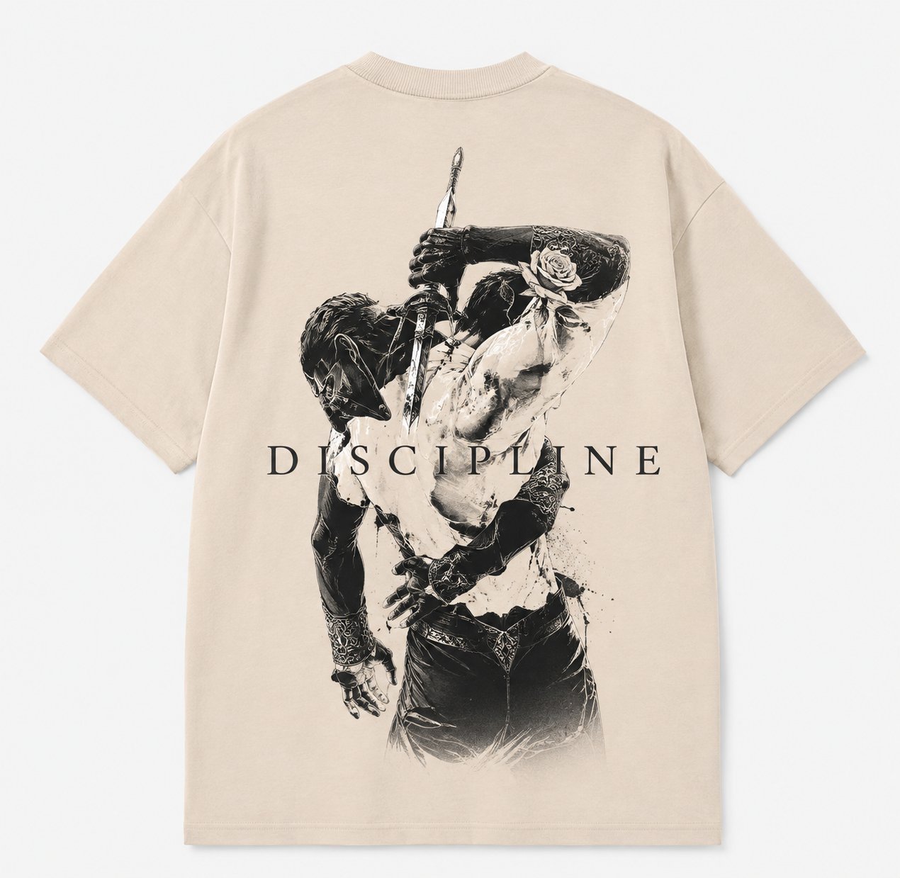 T-shirt beige oversize, 100% coton, grammage 250 g/m², qualité haut de gamme.
