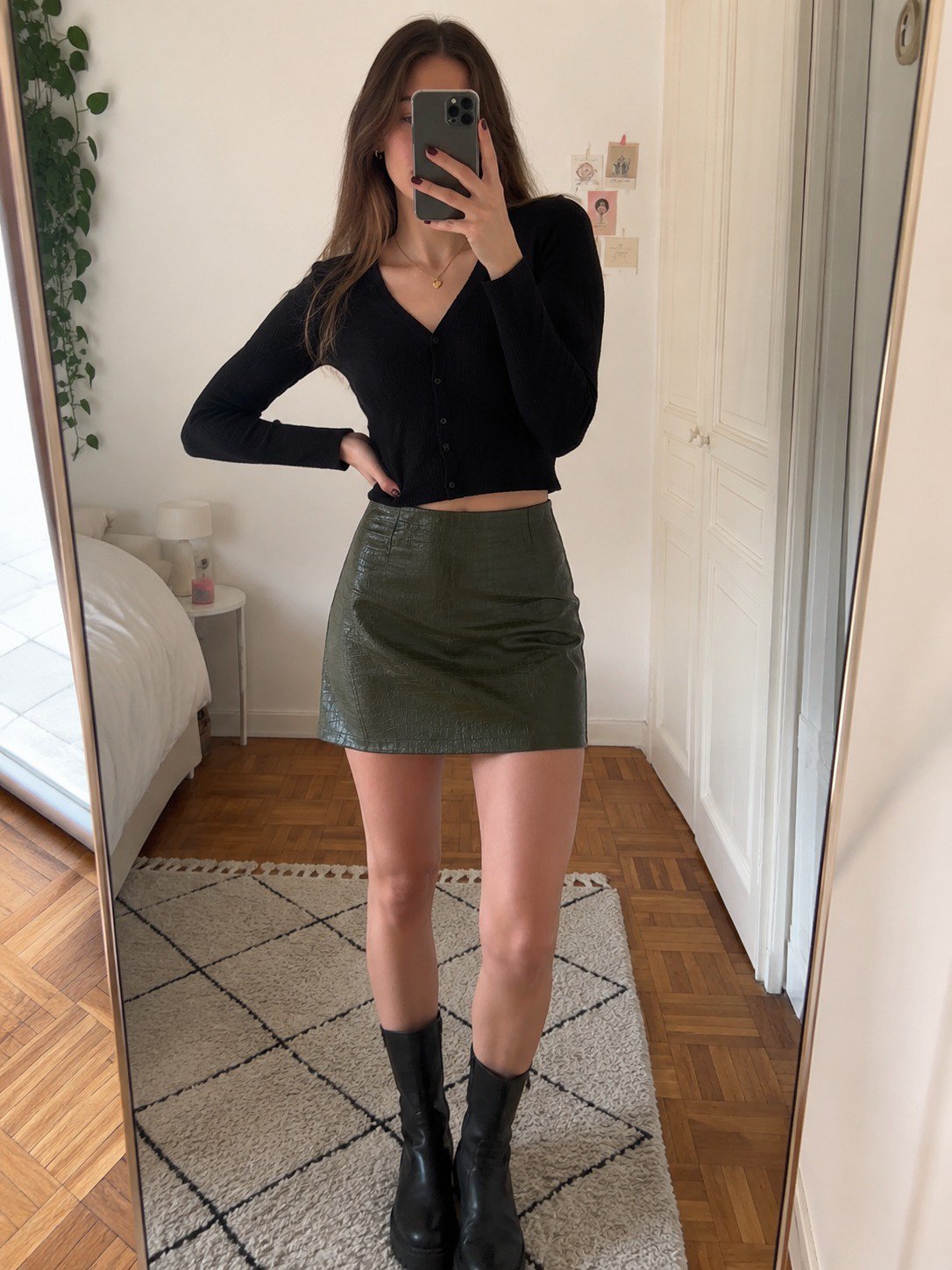 Jupe effet croco kaki