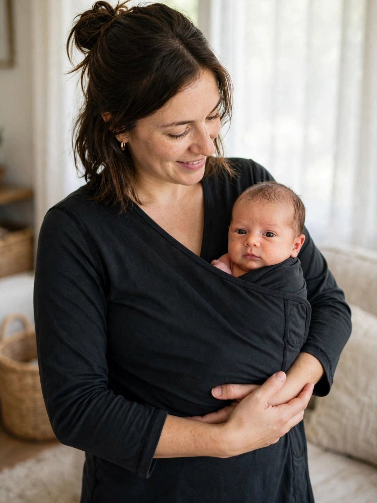  À vendre T-shirt porte-bébé peau à peau de la marque américaine NUROO. Idéal pour le peau à peau, l'allaitement et pour calmer bébé après la naissance. Permet de porter bébé contre soi en toute liberté, mains libres.
