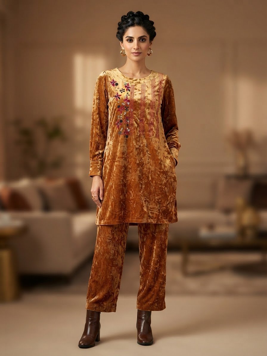 Ensemble chic en velours doré/moutarde – Taille L Neuf ♥️ Habiller 38-40