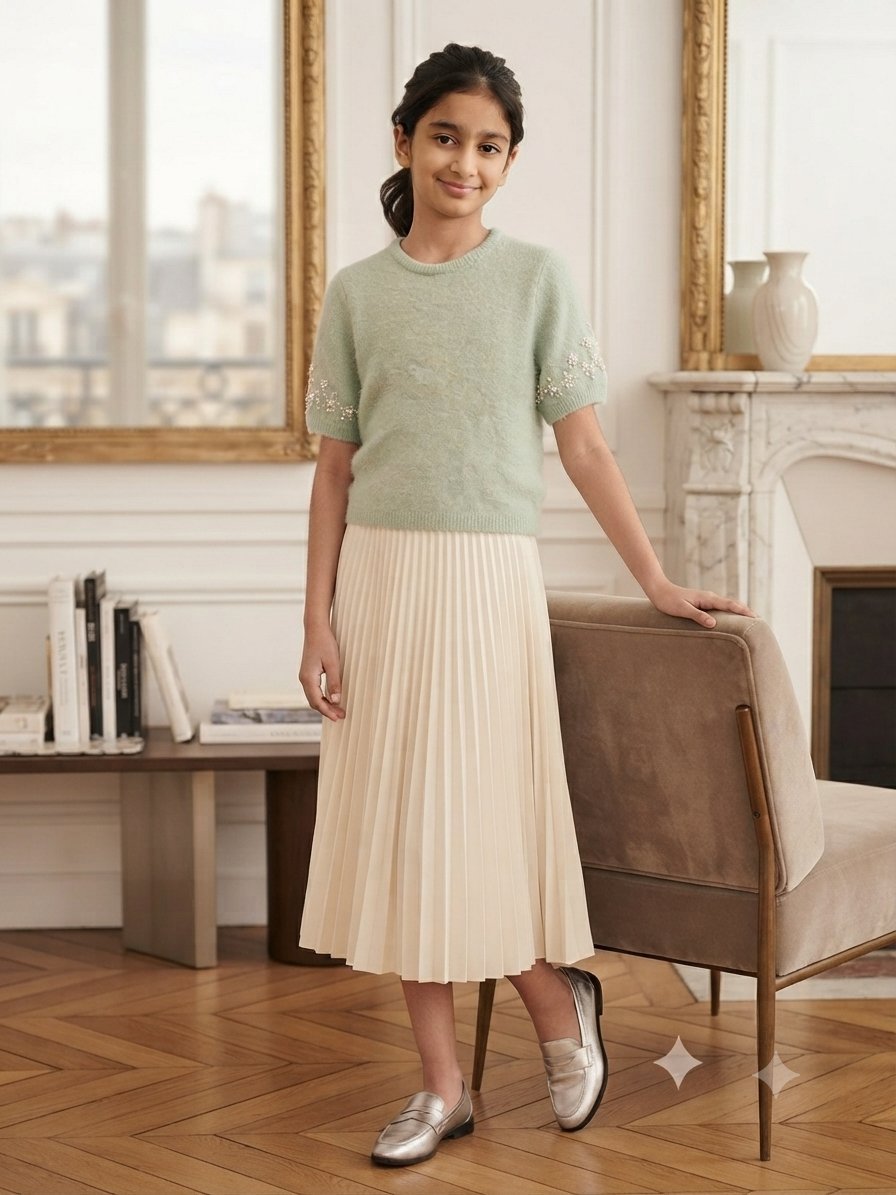 Pull top en maille fine Zara vert menthe nacré 13-14 ans en excellent état 💥
