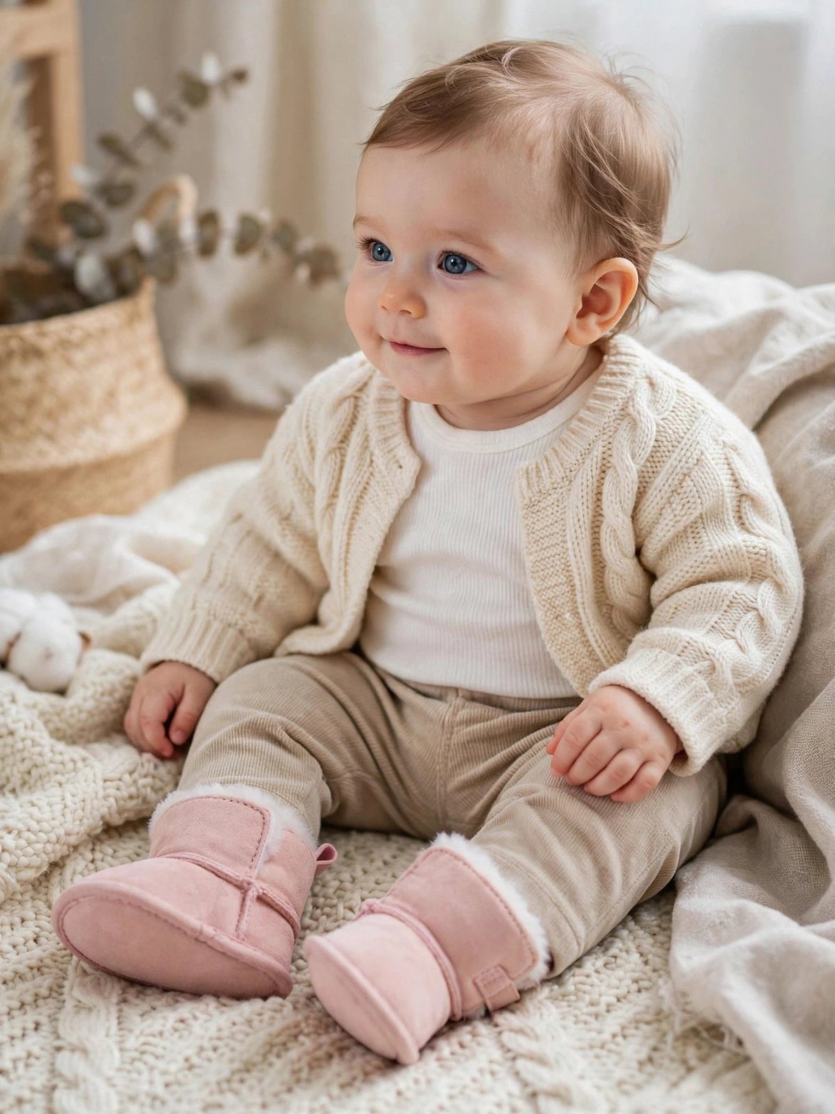 Bottines / chaussons montant style UGG bébé - Couleur : rose poudré / rose clair avec intérieur en fausse fourrure blanche très moelleuse - Taille : 18 -  InExtenso sur la photo 6 et 7 - Marque : InExtenso (InExTenso)