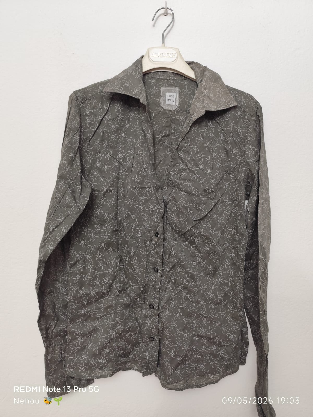 Chemise vert gris 100%coton