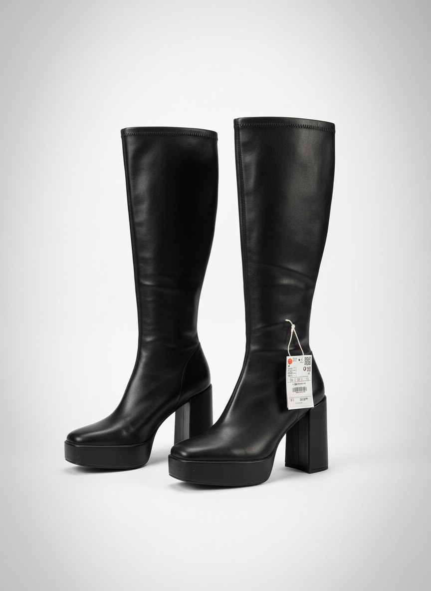 BLACK HIGH-HEEL BOOTS