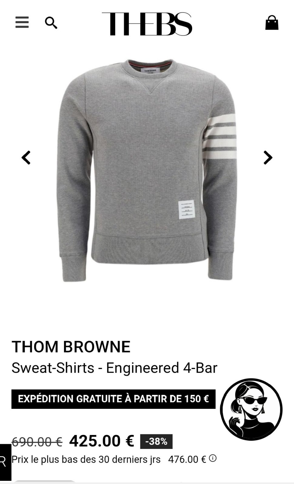 Pull 100%coton couleur gris de la marque THOM BROWNE