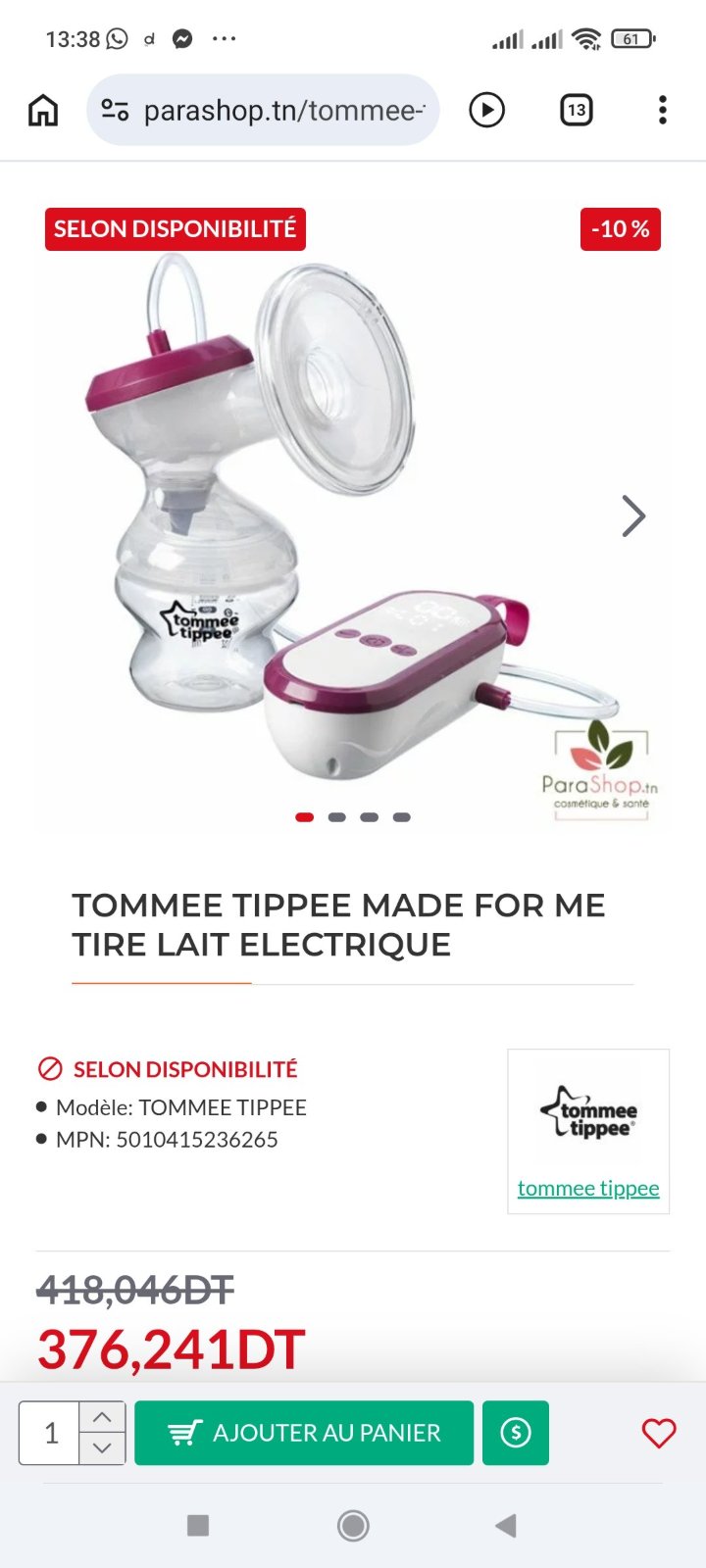 Tire lait électrique tomme tippe