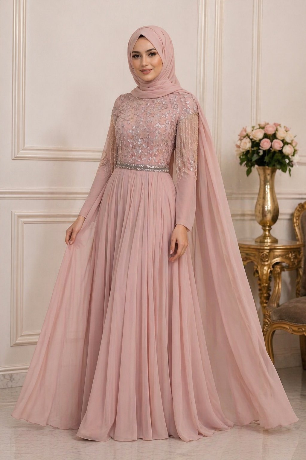 Robe soirée rose poudré 🌸 