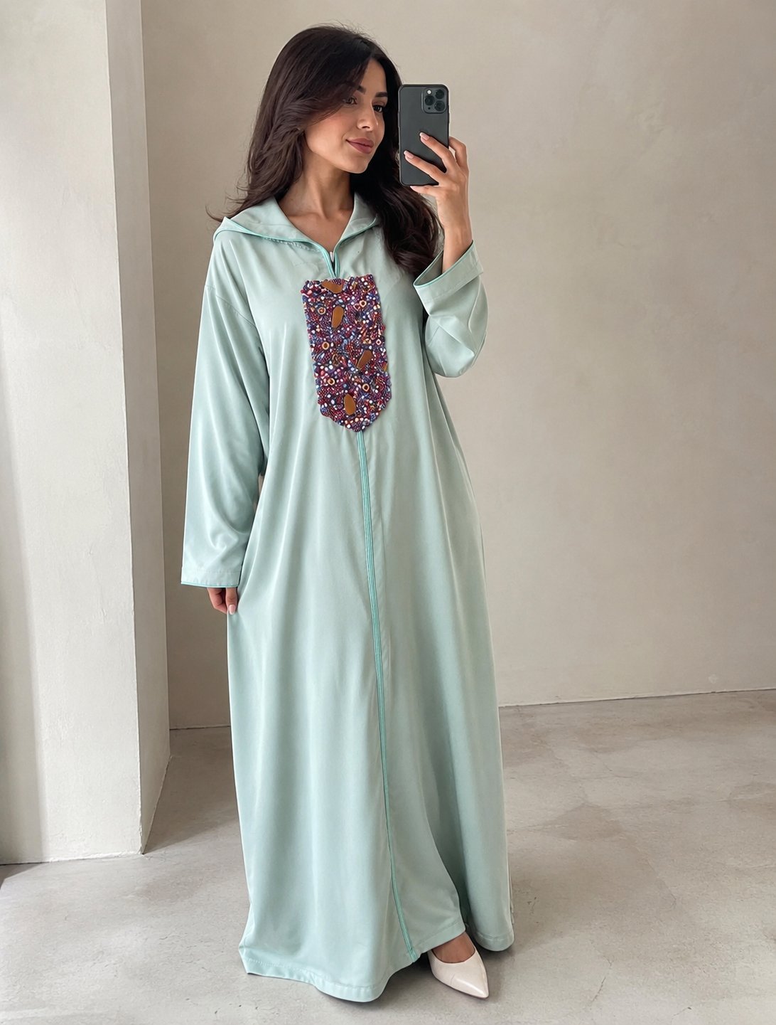 Djellaba moderne couleur vert d’eau 