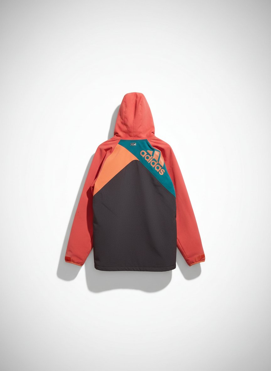 Jaquette orange et et bleu avec titre Adidas elle est très grand le jacket il est très d'origine parce qu'il made in Vienne