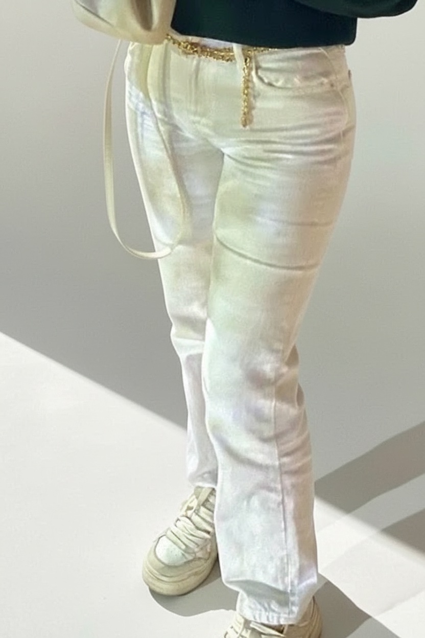 Jean droit taille moyenne blanc