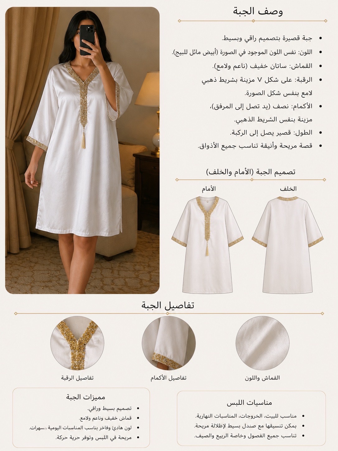 ✨ Jebba Blanche Ivoire Satinée – Broderie Dorée ✨