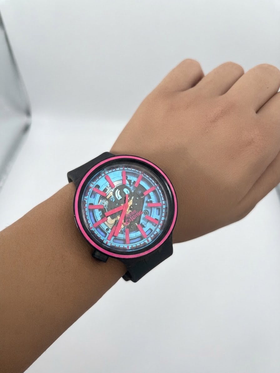 Montre femme noire et rose