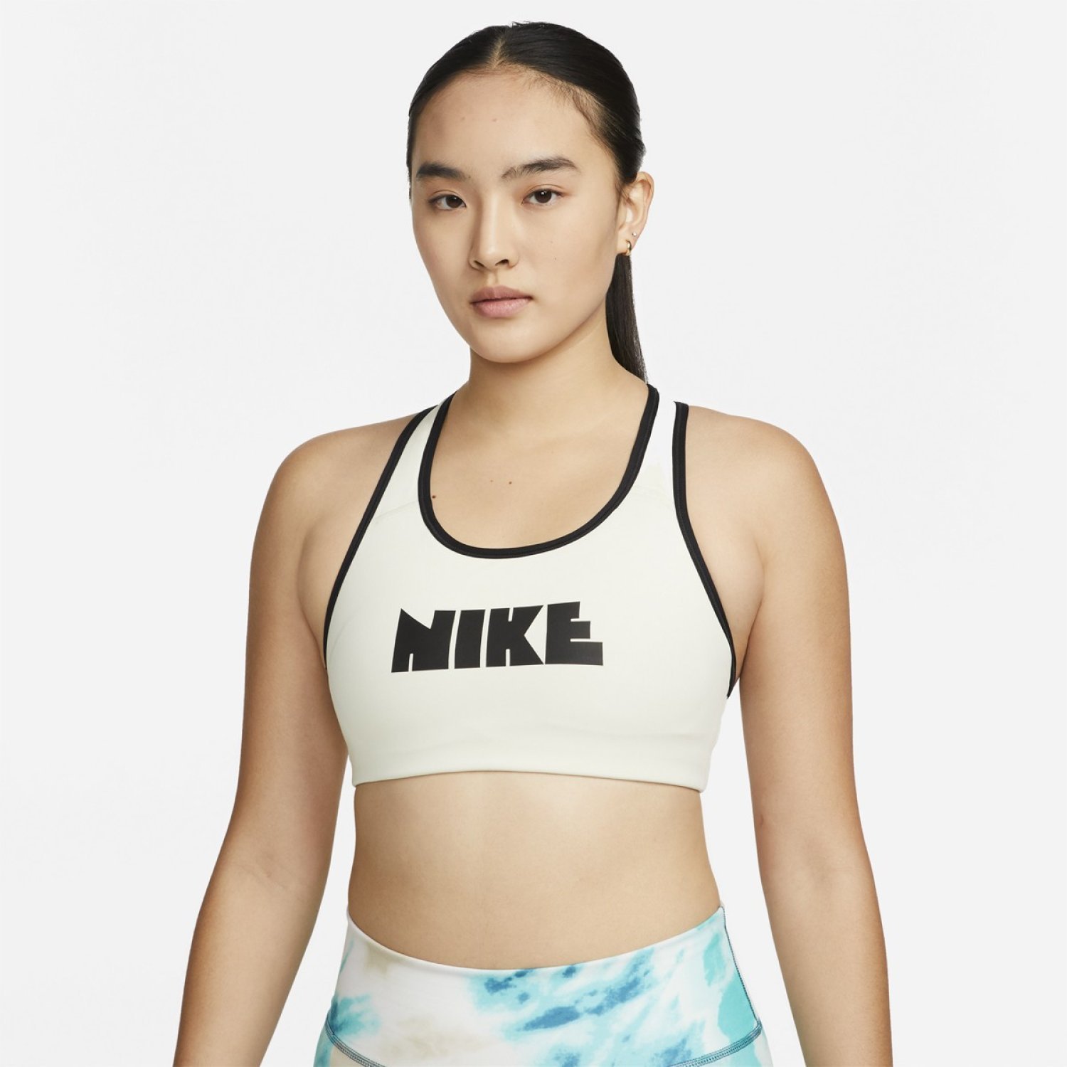 Brassière de sport Nike blanc cassé et noir - Logo imprimé