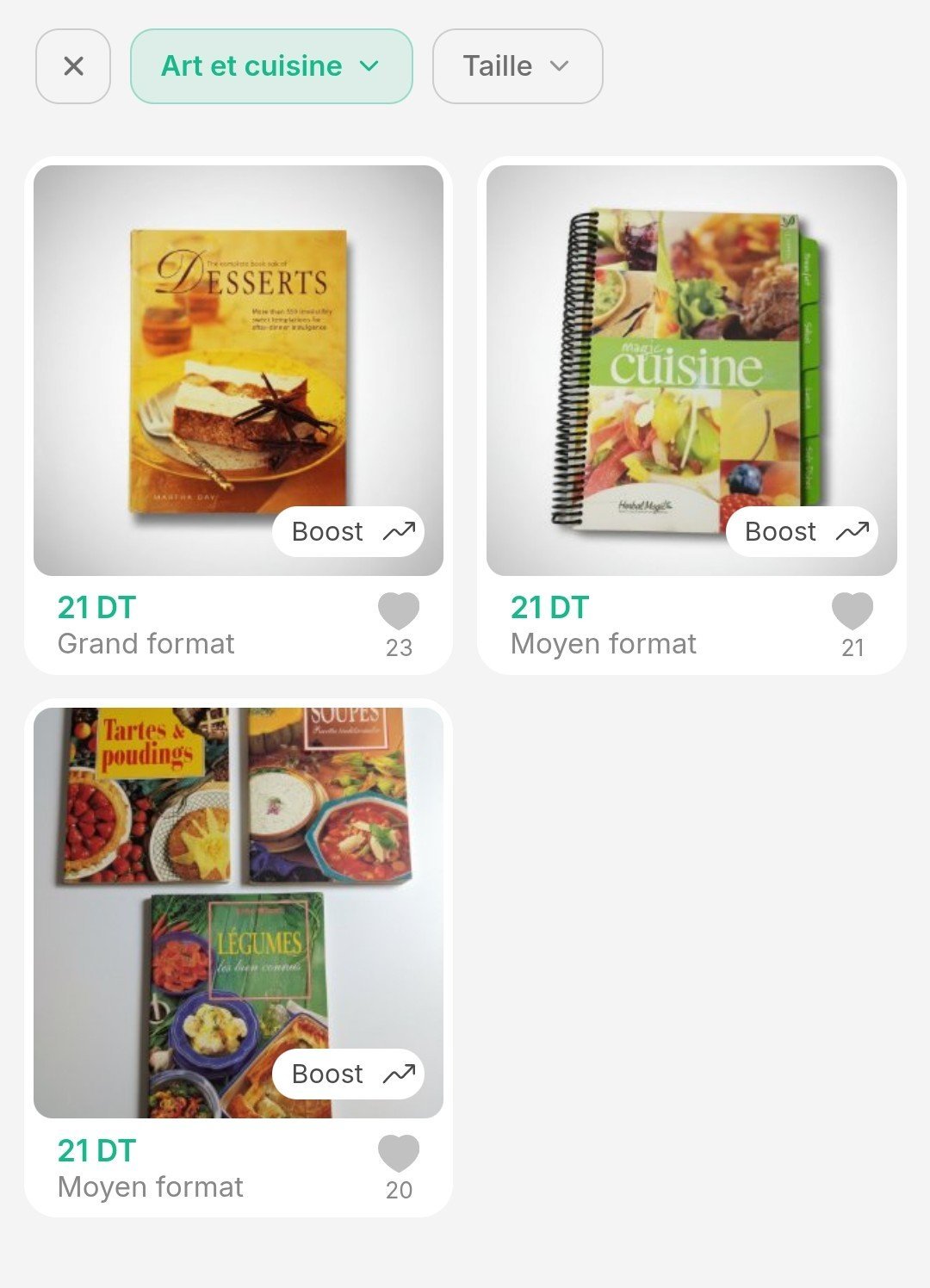 Lot de 5 livres de cuisine / Recettes variées (Desserts, Tartes, Soupes, Légumes)