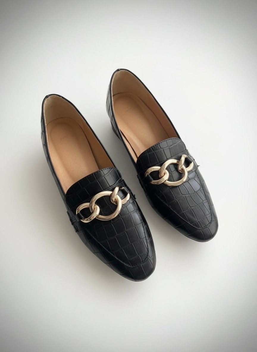 Mocassins "Black Croco" & Chaîne Dorée – L’élégance pure État comme neuf 