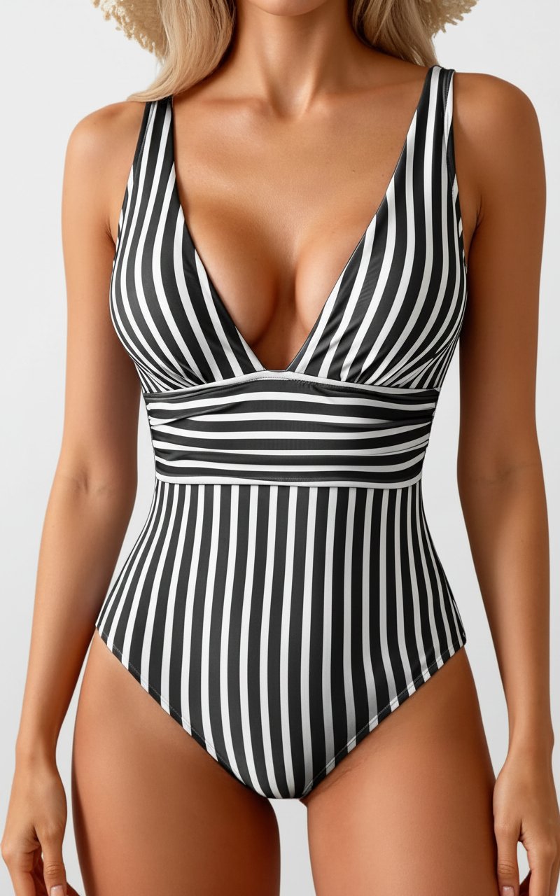 🌊 Maillot de bain une pièce à rayures marinière – Style Rétro Chic