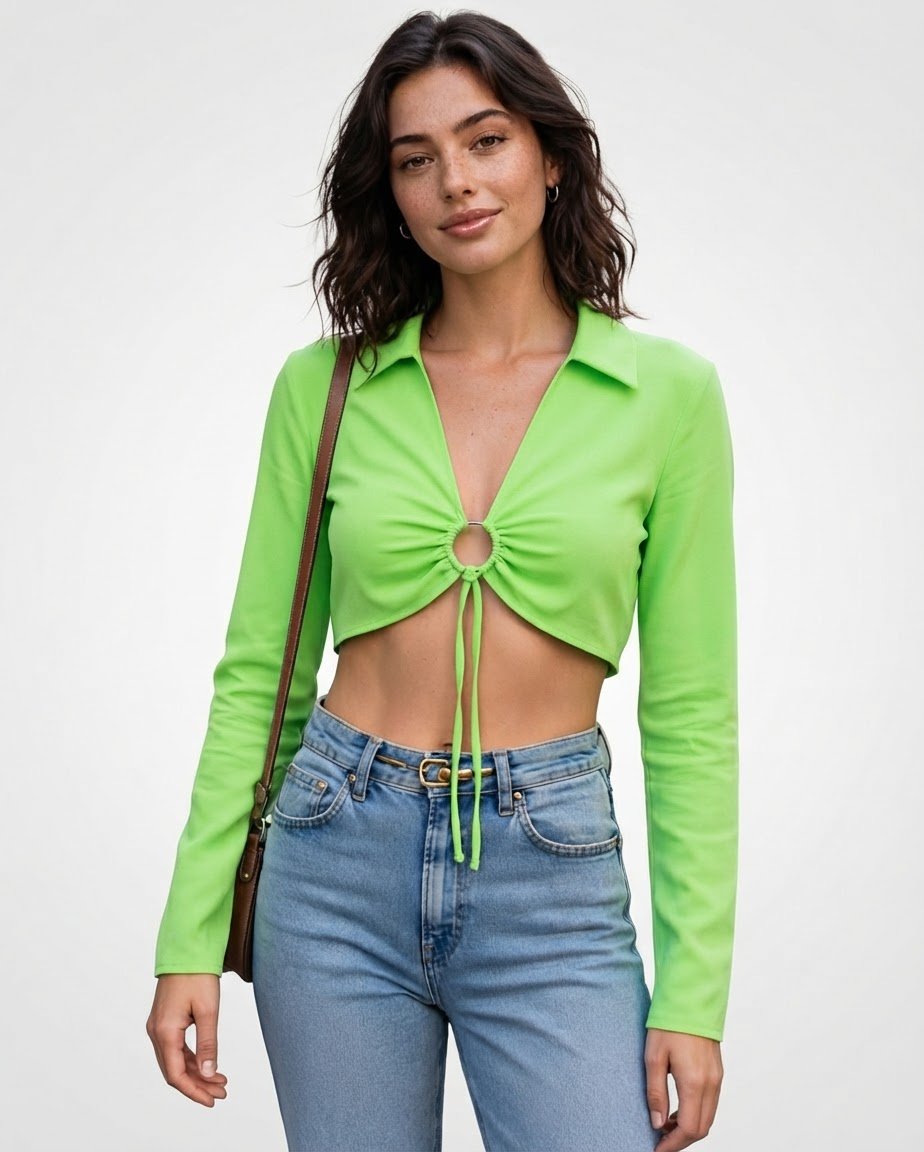 Top Crop Vert Fluo Col Chemise - H&M Divided - Tendance Y2K